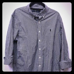 Polo Men’s Button Down Black & White Plaid XL